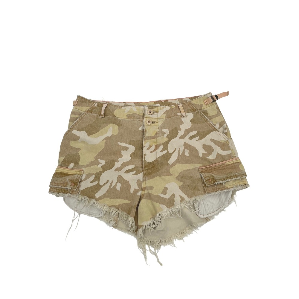 We The Free Free People‎ Cargo Shorts Womens 10 Tan Camo Utility Frayed Festival